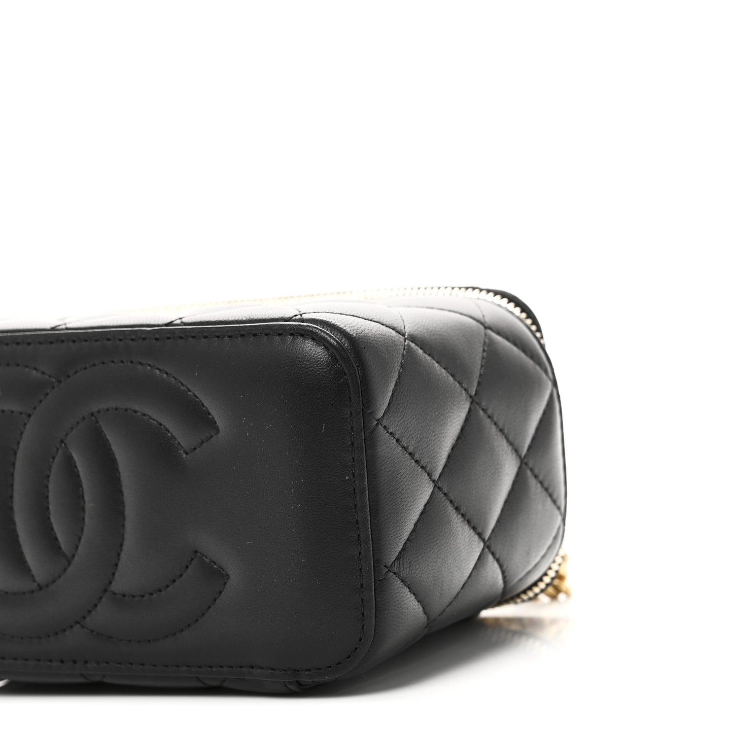 Lambskin Quilted Sweet Camellia Small Vanity Case With Chain Black