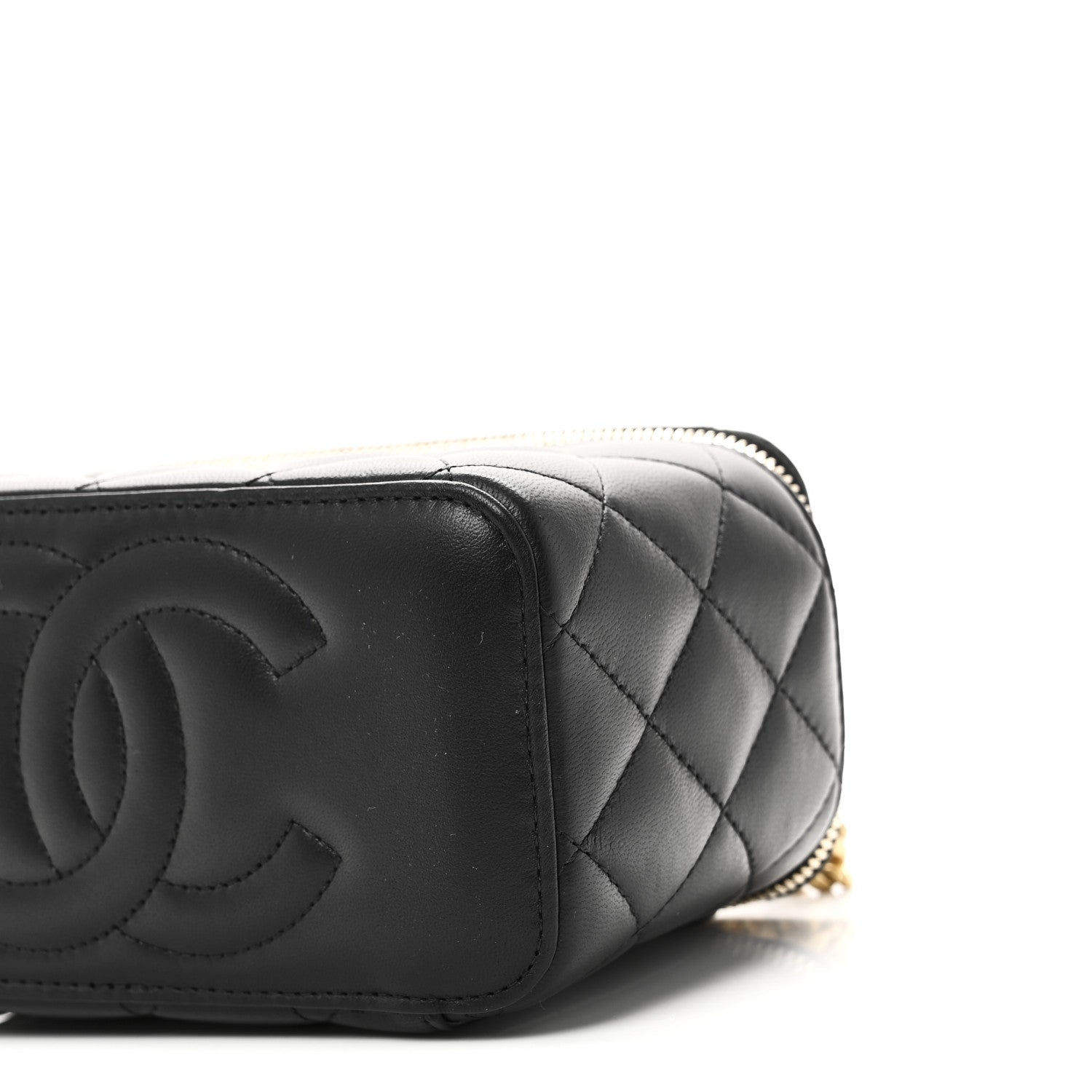 Chanel Lambskin Quilted Sweet Camellia Small Vanity Case With Chain Black 11 of 12
