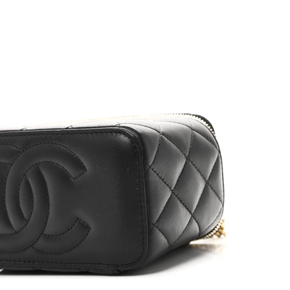Chanel Lambskin Quilted Sweet Camellia Small Vanity Case With Chain Black 11 of 12