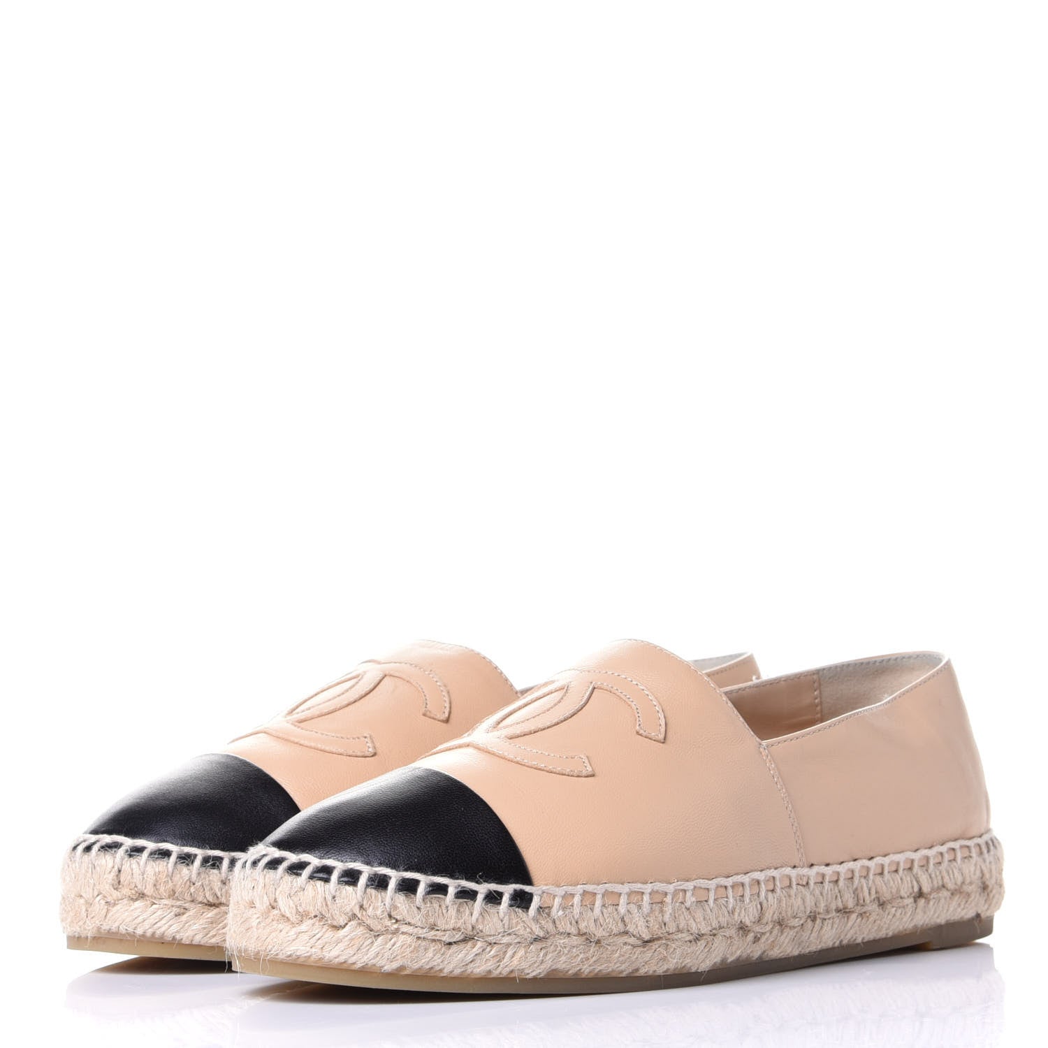 Chanel Lambskin CC Espadrilles 37 Beige Black 3 of 11