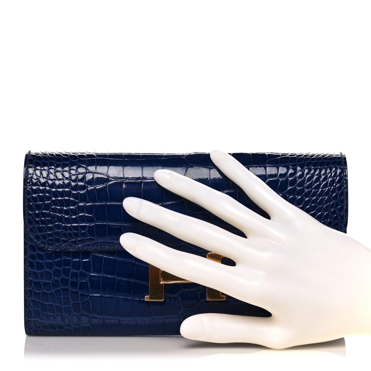 Shiny Alligator Verso Constance Long Wallet Bleu Saphir Bleu Paon