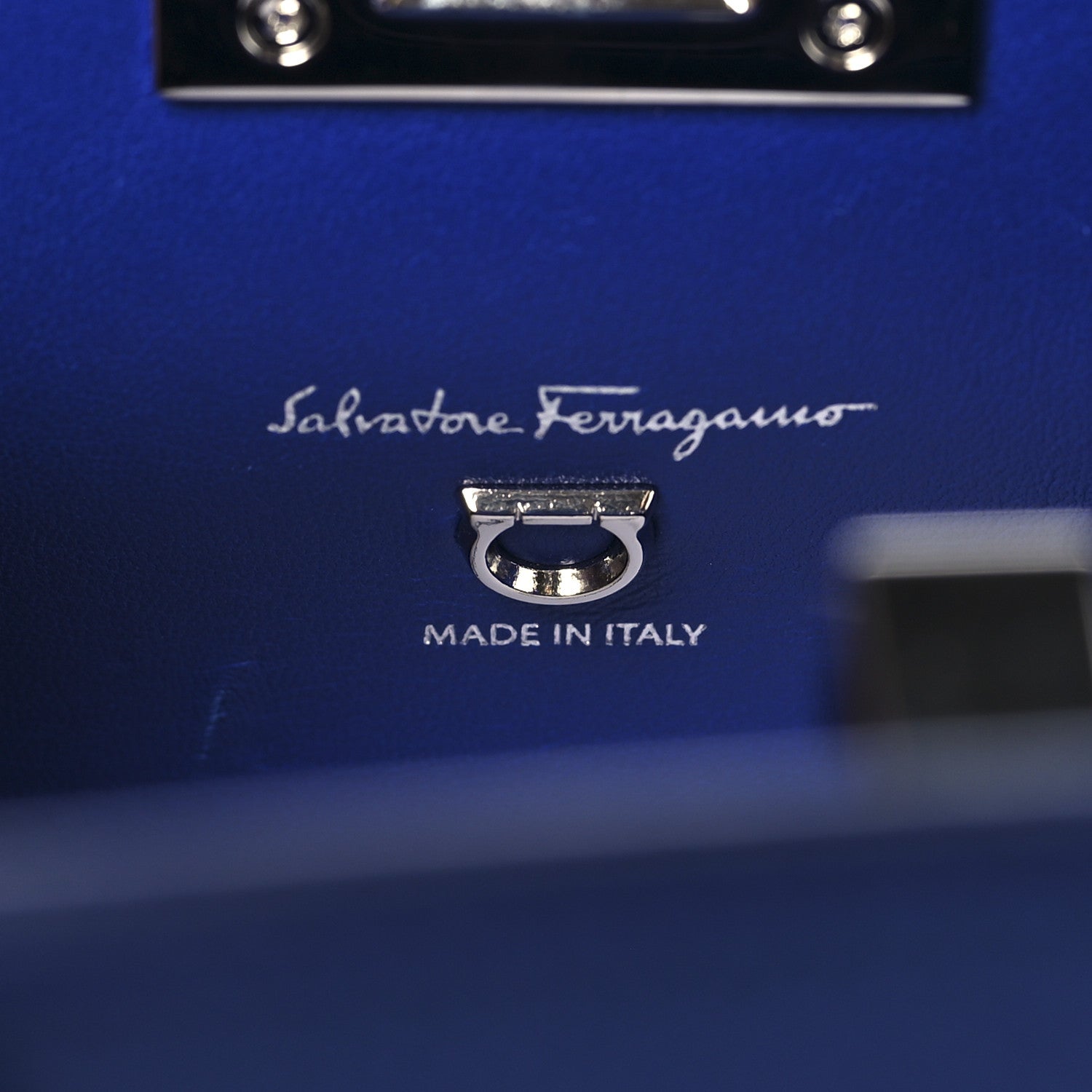 Salvatore Ferragamo Hammered Calfskin Small The Studio Box Bag Lapis Lazuli 6 of 11