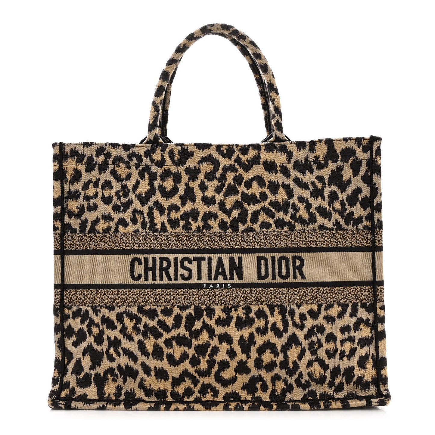 Canvas Mizza Embroidered Large Leopard Book Tote Beige