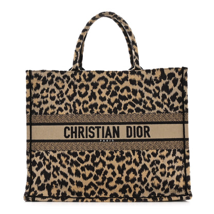Christian Dior Canvas Mizza Embroidered Large Leopard Book Tote Beige 1 of 10