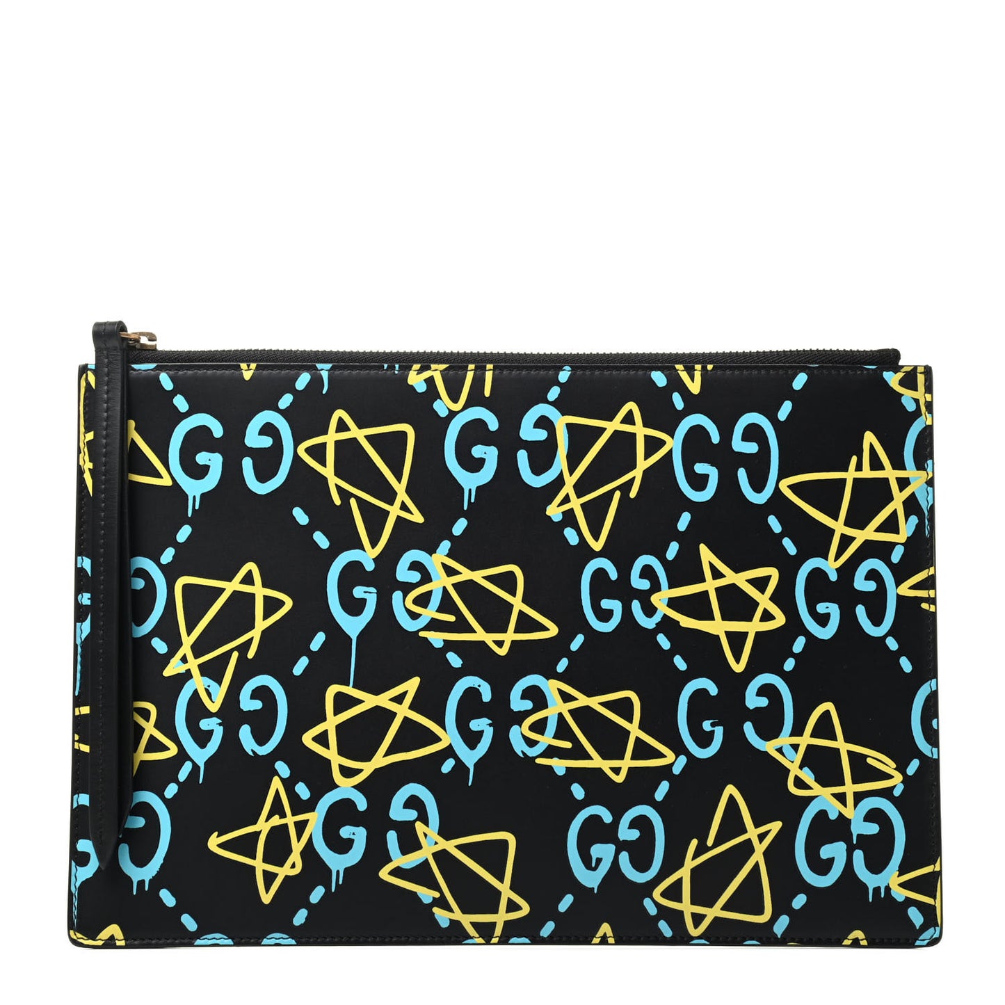Calfskin GucciGhost Print Pouch Black New Acquamarine