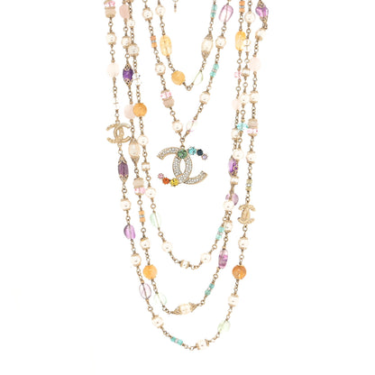 Chanel Pearl Crystal Over The Rainbow CC Multi Strand Necklace Gold Multicolor 1 of 3