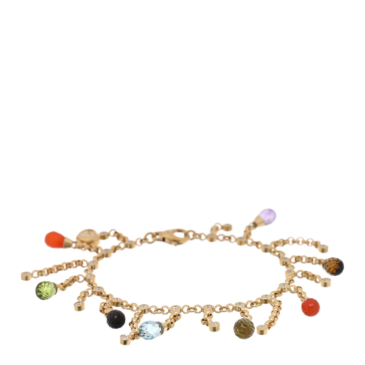 18K Yellow Gold Diamond Multi Stone Dangle Charm Bracelet