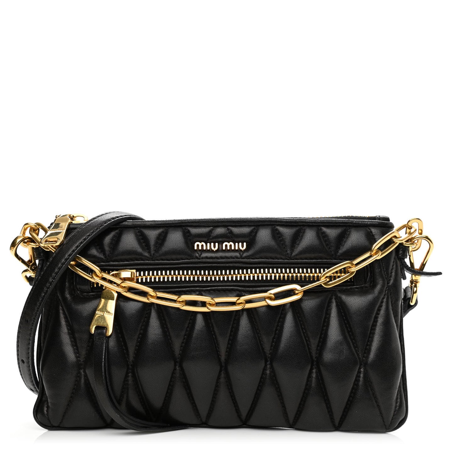 Nappa Matelasse Chain Zip Shoulder Bag Black