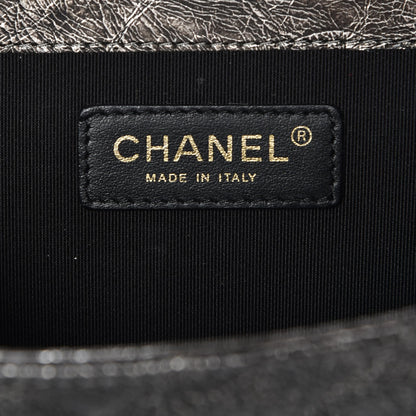 Chanel Cracked Metallic Calfskin Quilted Zip Away Chain Clutch Dark Silver 6 of 8