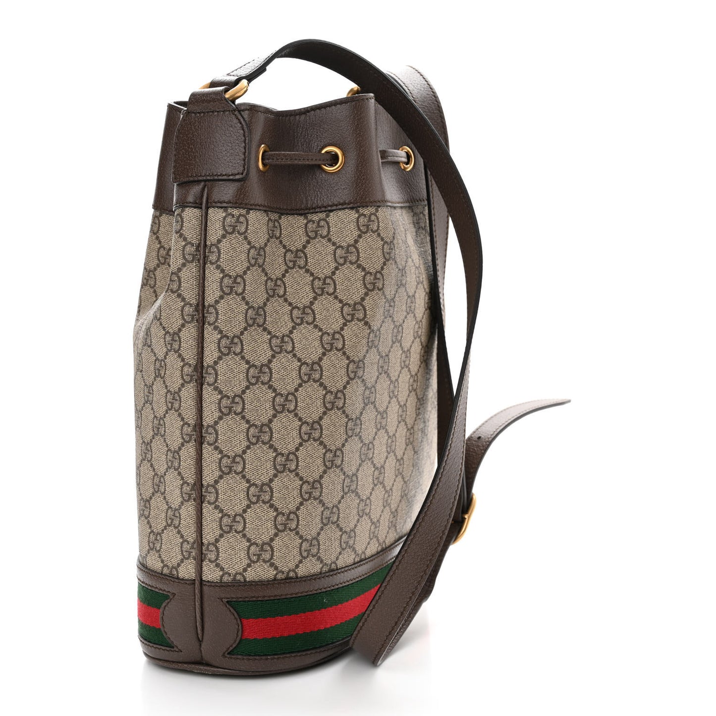 GG Supreme Monogram Web Ophidia Bucket Bag Brown