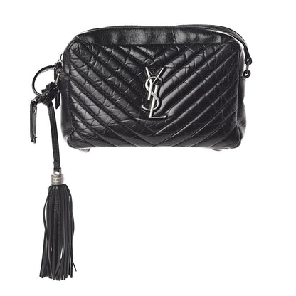 Saint Laurent Cracked Shiny Calfskin Matelasse Monogram Lou Camera Bag Black 1 of 7