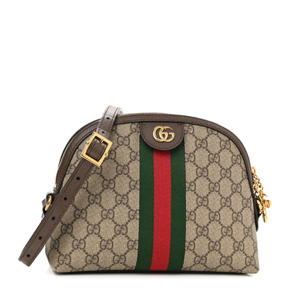 Gucci GG Supreme Monogram Textured Dollar Calfskin Web Small Ophidia Dome Shoulder Bag Beige Ebony New Acero 1 of 10