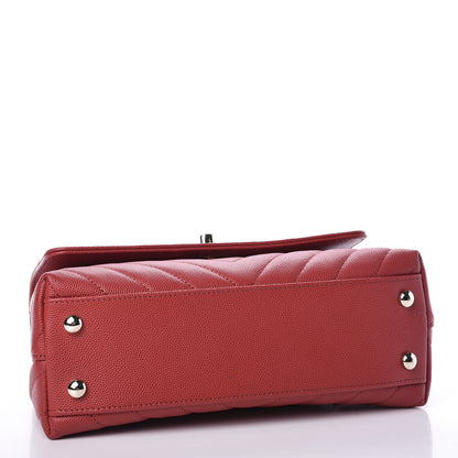 Chanel Caviar Chevron Quilted Mini Coco Handle Flap Red 3 of 10