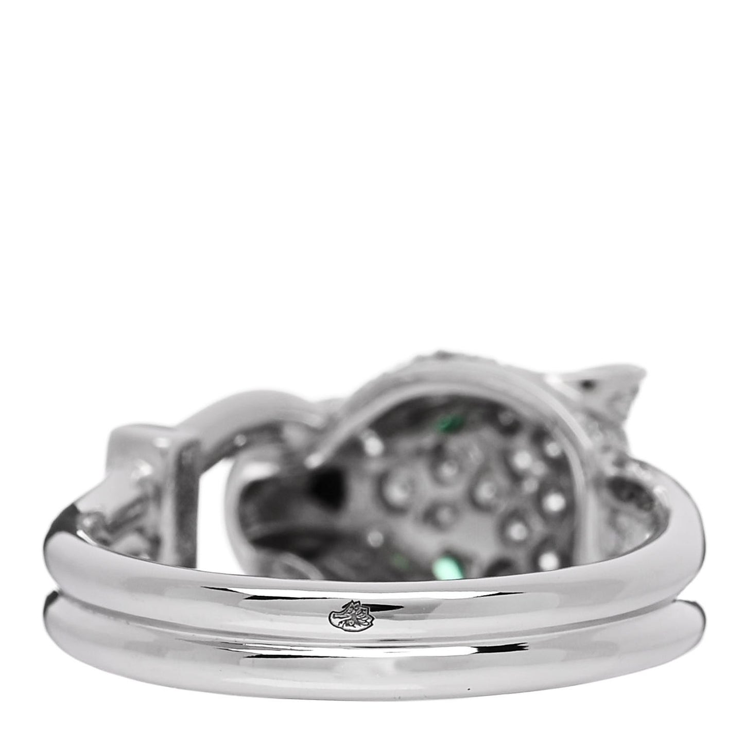 18K White Gold Diamond Emerald Black Onyx Panthere de Cartier Ring 52 6