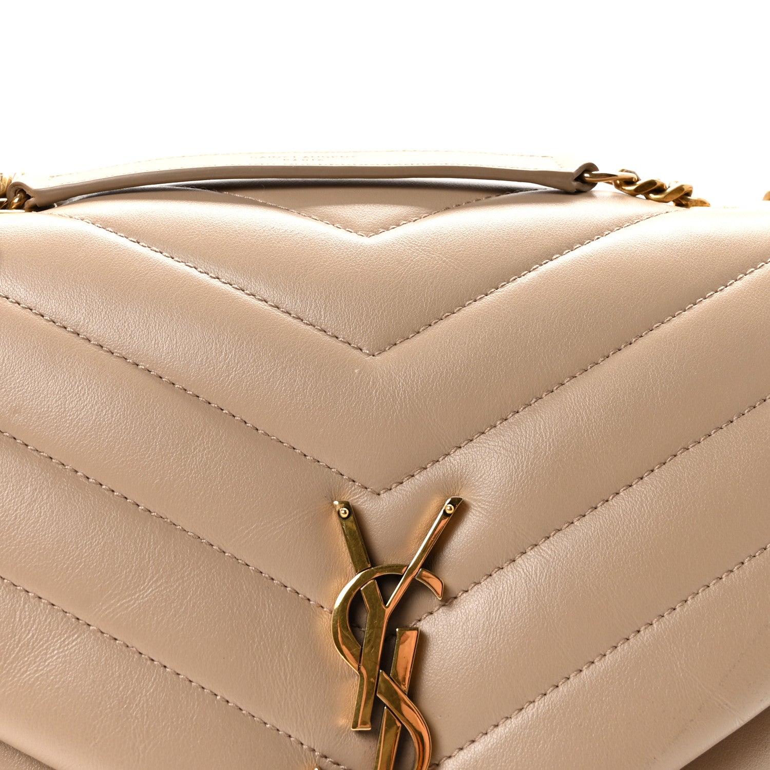 Saint Laurent Calfskin Y Quilted Monogram Medium Loulou Chain Satchel Nude Powder 7 of 9