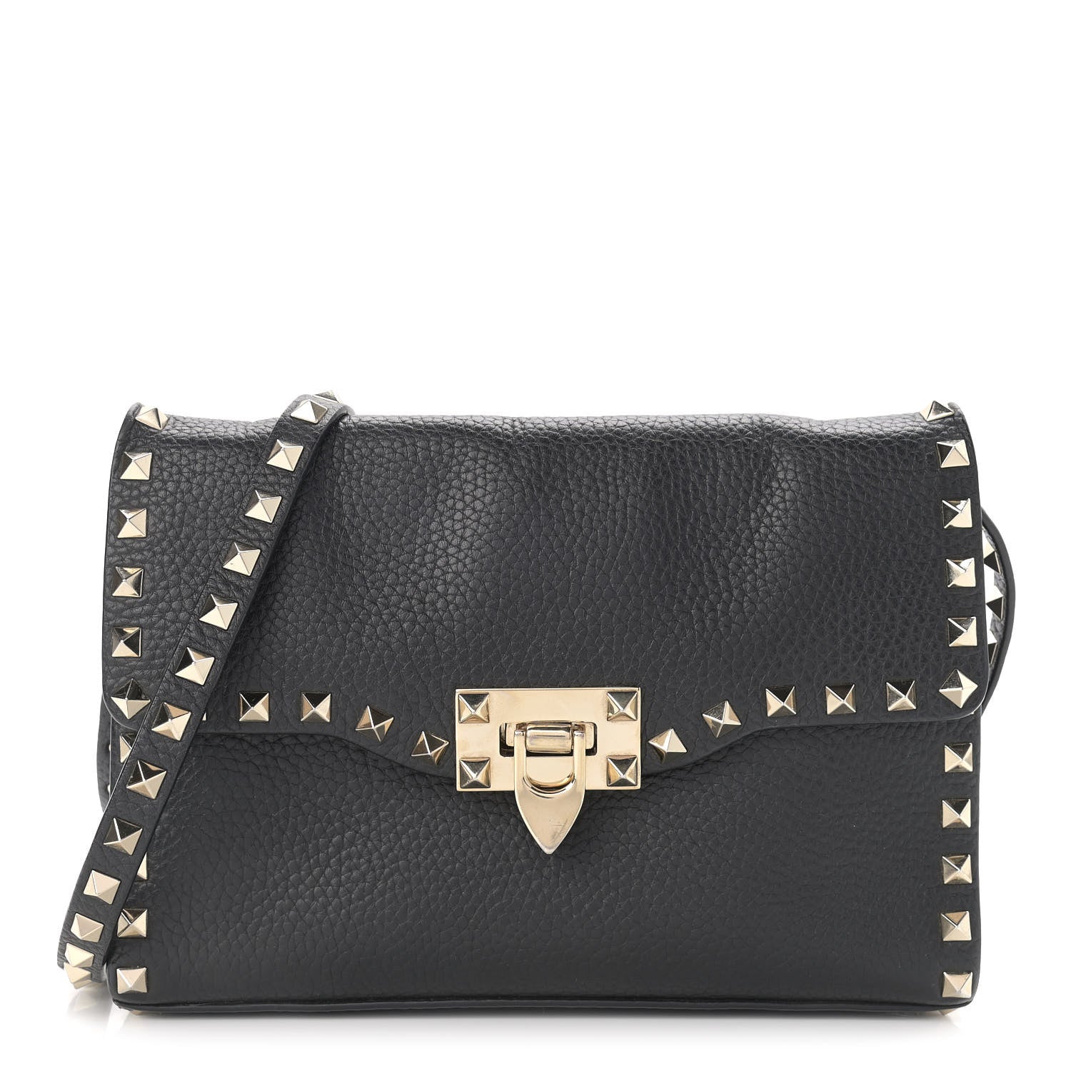 Valentino Garavani Pebbled Calfskin Medium Rockstud Flip Lock Crossbody Bag Black 1 of 11