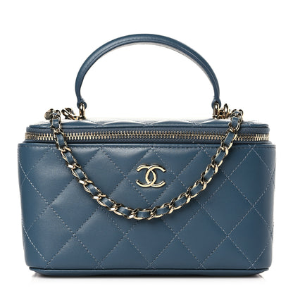 Chanel Lambskin Quilted Small Top Handle Vanity Case With Chain Blue 1 of 9