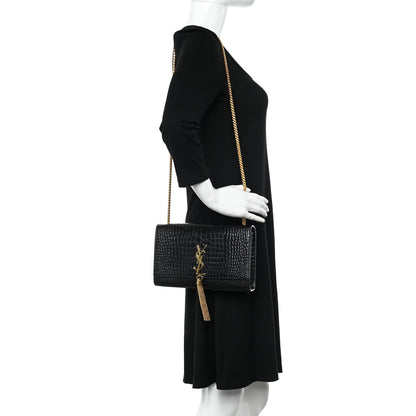 Saint Laurent Calfskin Crocodile Embossed Medium Classic Monogram Kate Tassel Satchel Black 2 of 13