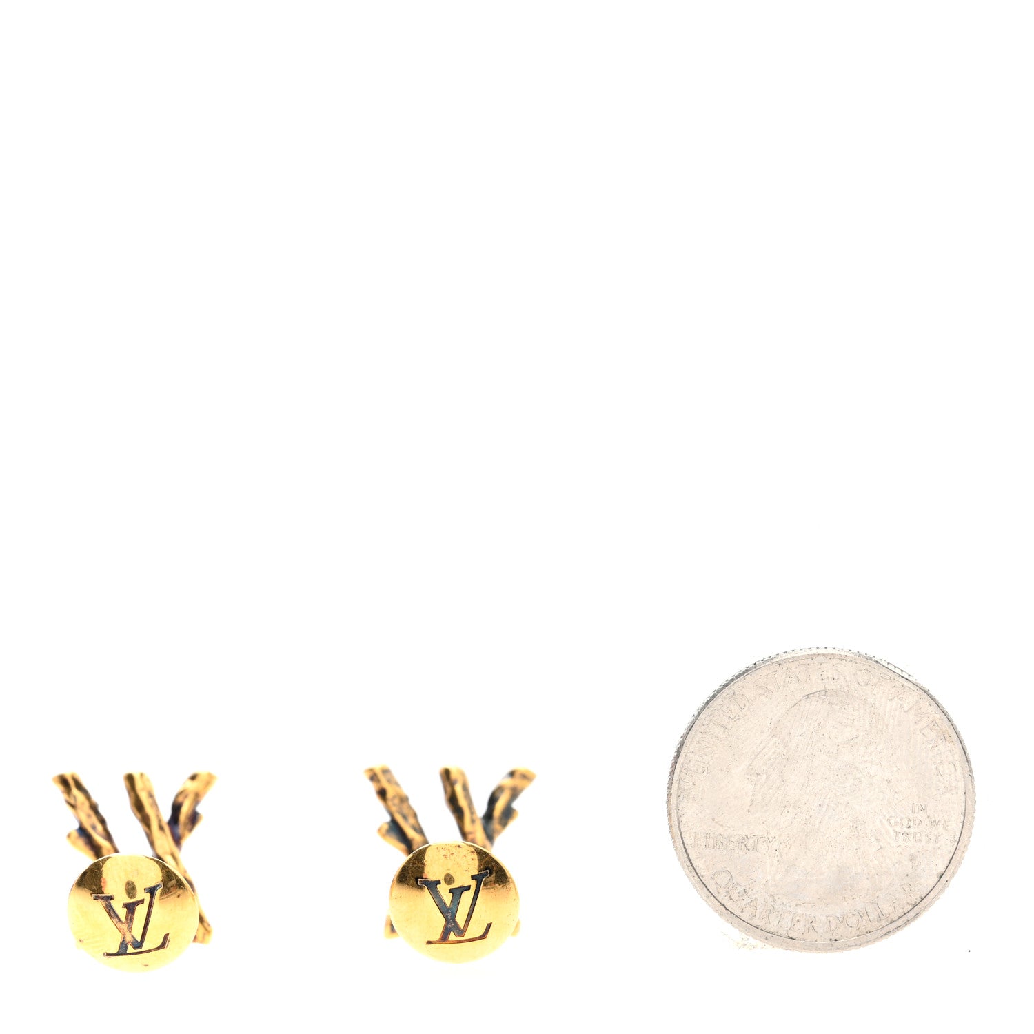 Louis Vuitton Metal LV Twig Cufflinks Gold 2 of 3