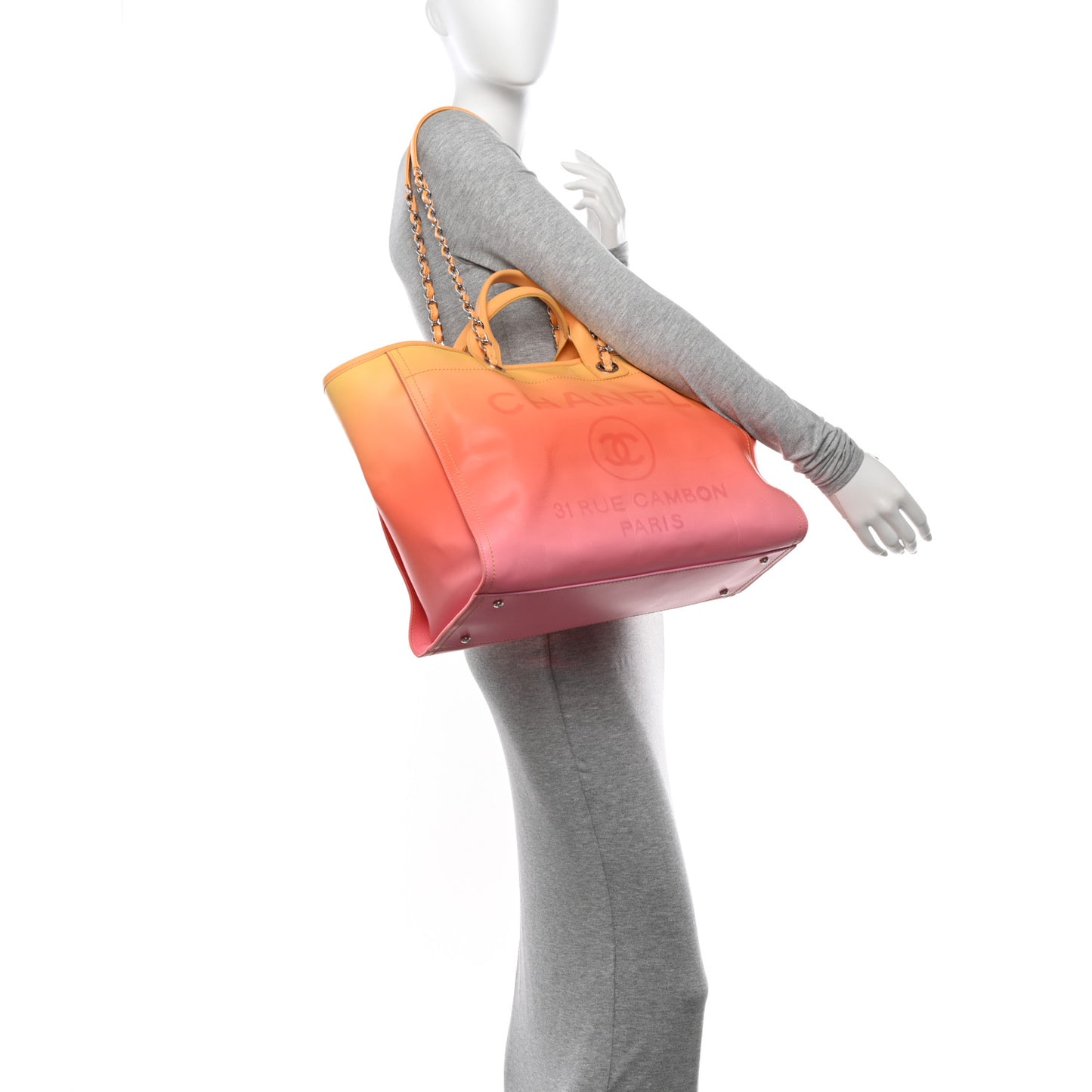Shaded Calfskin Medium Deauville Tote Orange Coral Pink