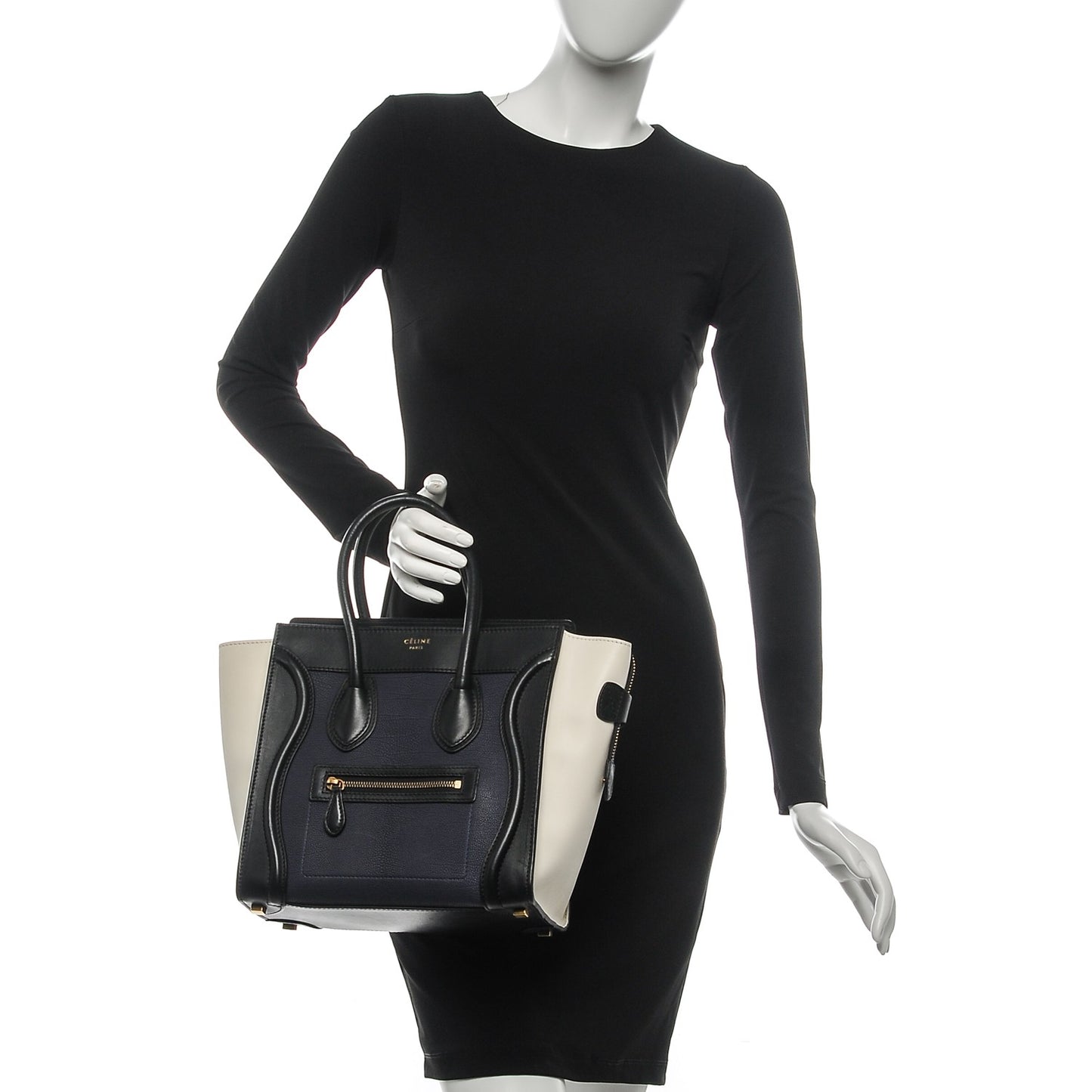 Textured Calfskin Micro Tri-Color Luggage Navy Blue