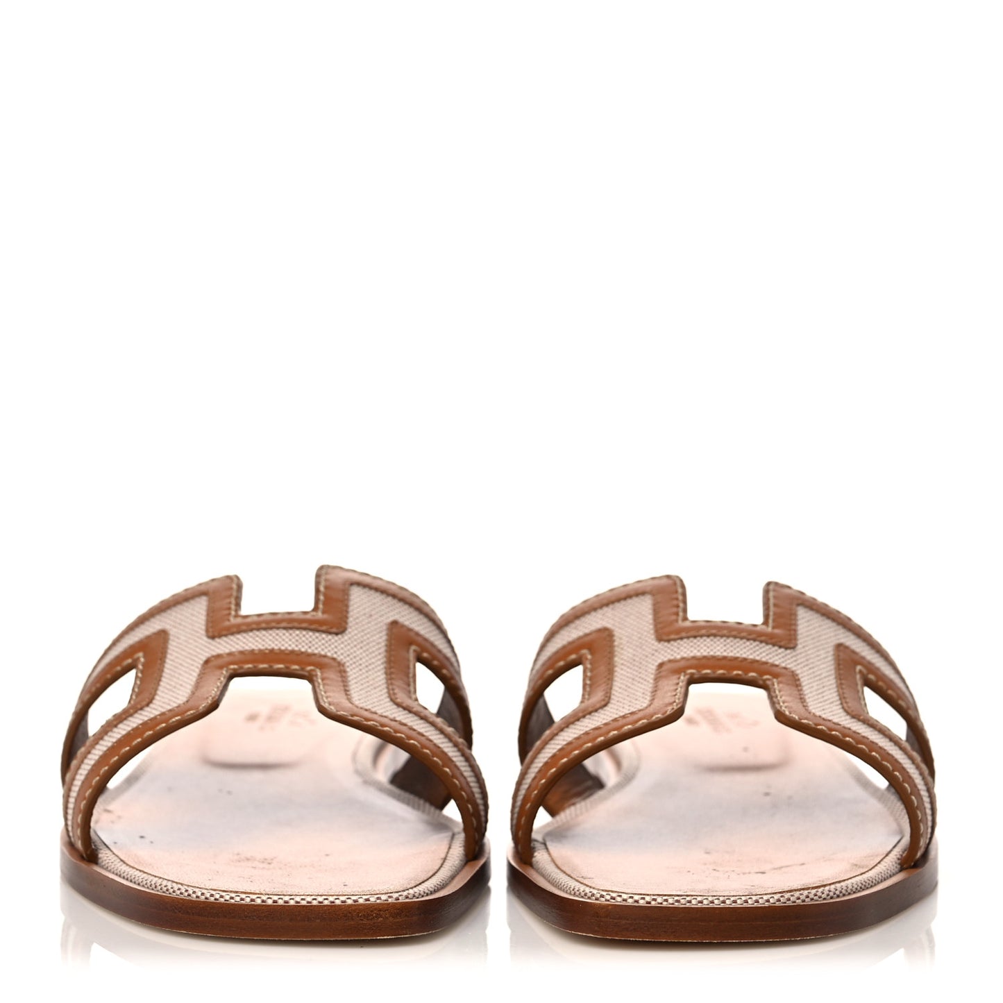 Calfskin Canvas Oran Sandals 36.5 Noisette Beige Dore