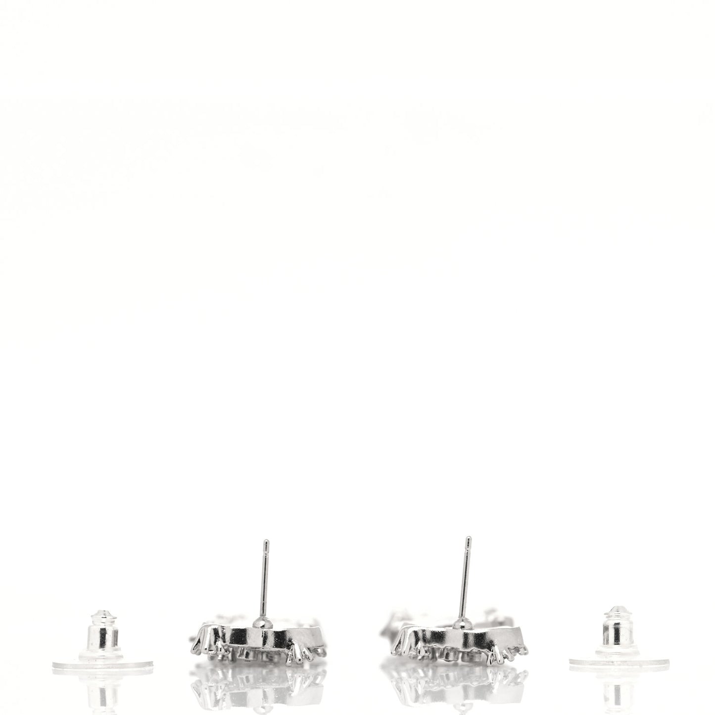 Crystal Cha-Nel Logo Drop Earrings Silver