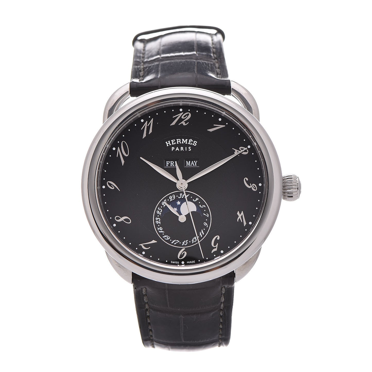 Stainless Steel Alligator 43mm Arceau Grande Lune Automatic Watch Graphite
