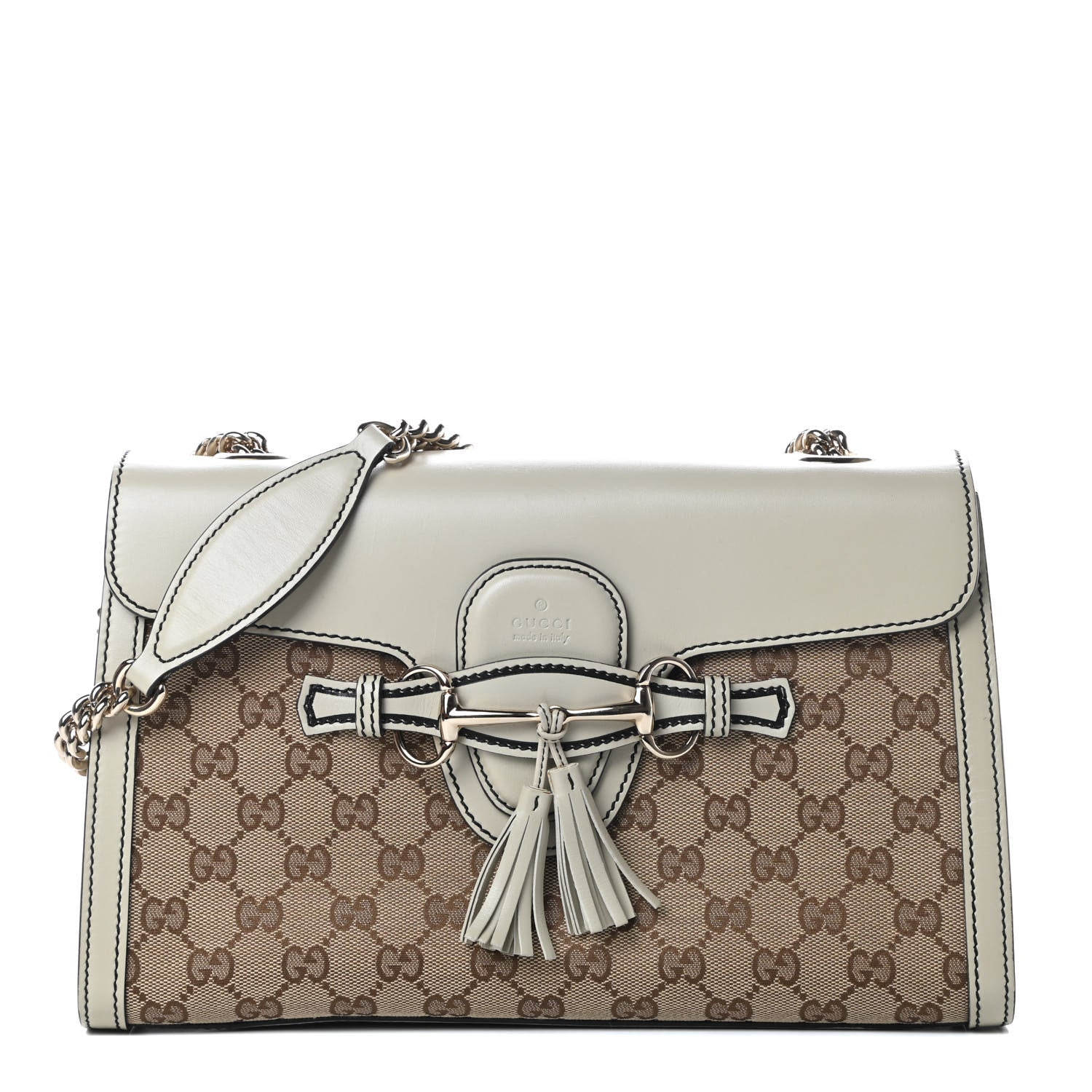 Gucci Monogram Margaux Calfskin Medium Emily Chain Shoulder Bag Beige Ebony Mystic White 1 of 13