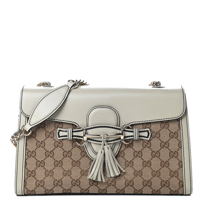 Gucci Monogram Margaux Calfskin Medium Emily Chain Shoulder Bag Beige Ebony Mystic White 1 of 13