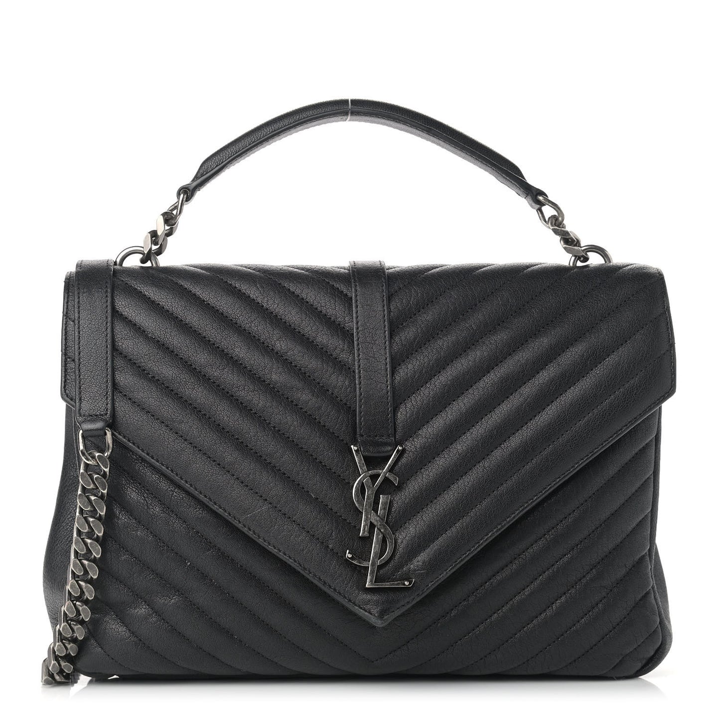 Sheepskin Matelasse Chevron Monogram Large College Satchel Black