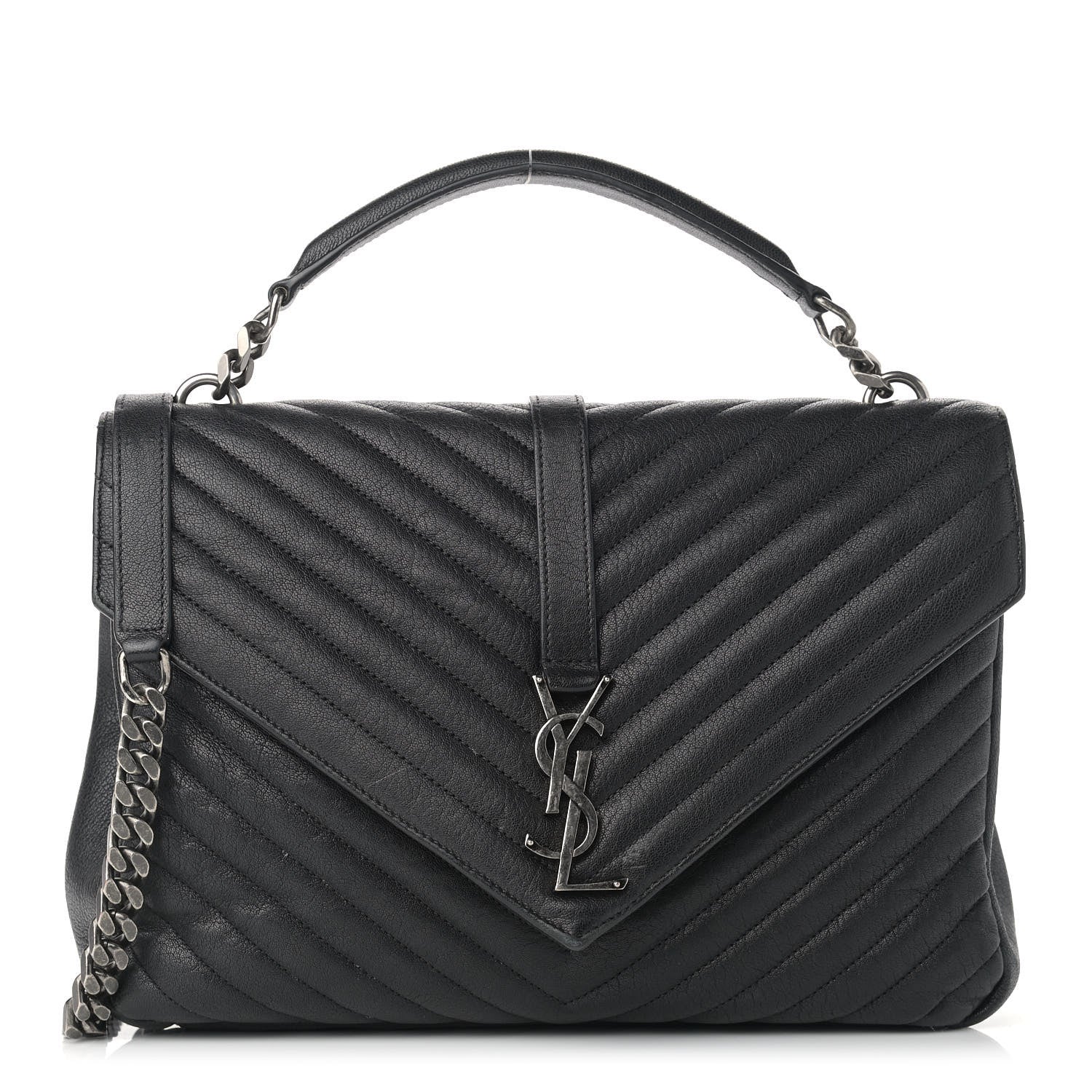 Saint Laurent Sheepskin Matelasse Chevron Monogram Large College Satchel Black 1 of 14
