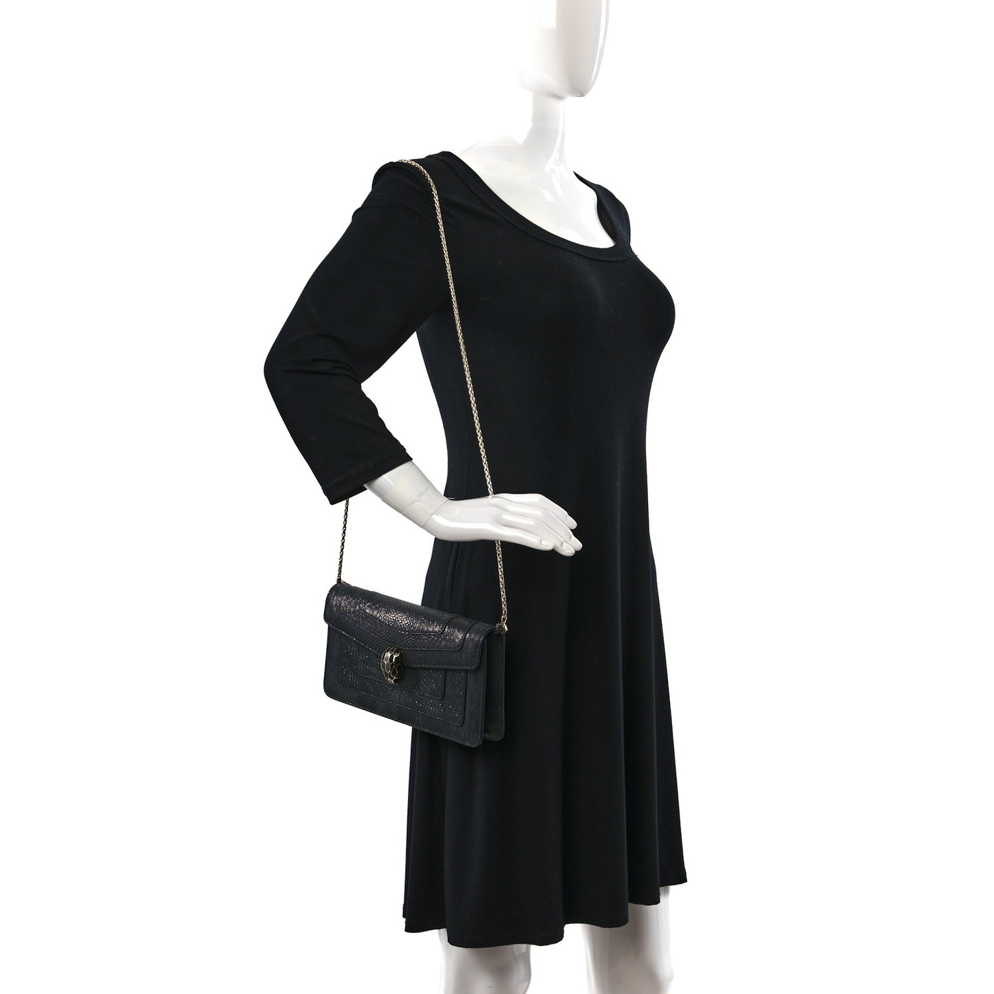 Metallic Karung Serpenti Forever Shoulder Bag Black