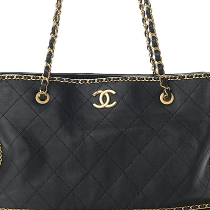 Chanel Calfskin Quilted Chain Lines Shopping Tote Black 8 of 11