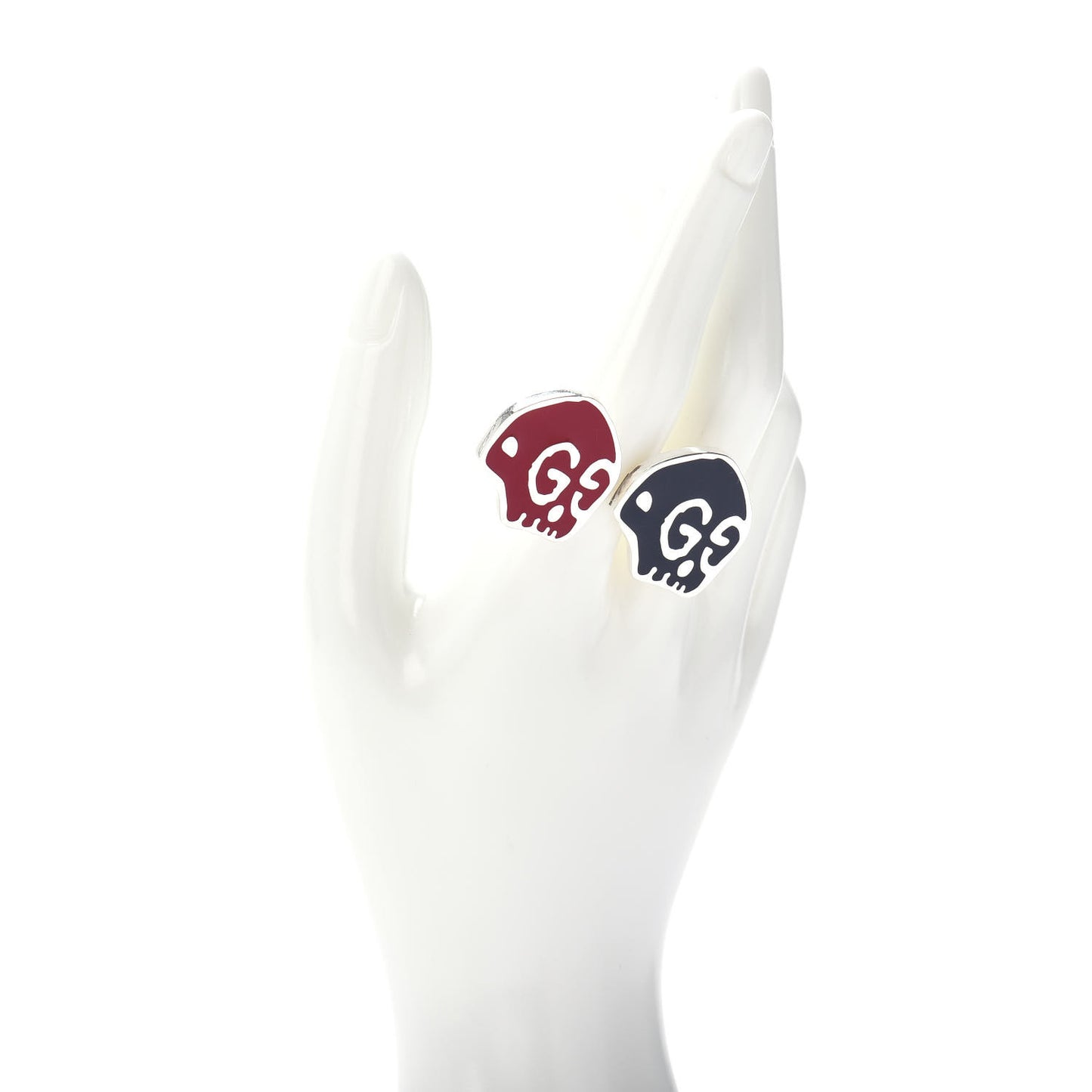 Sterling Silver Enamel GucciGhost Hamlet Skull Double Ring 60 9 Black Red