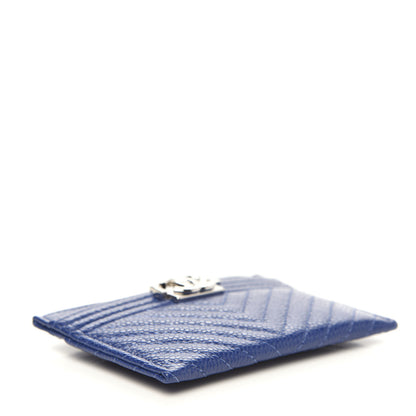 Chanel Caviar Quilted Chevron Boy Card Holder Blue 4 of 9