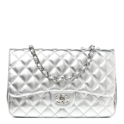 Chanel Metallic Lambskin Quilted Jumbo Single Flap Silver 1 of 11
