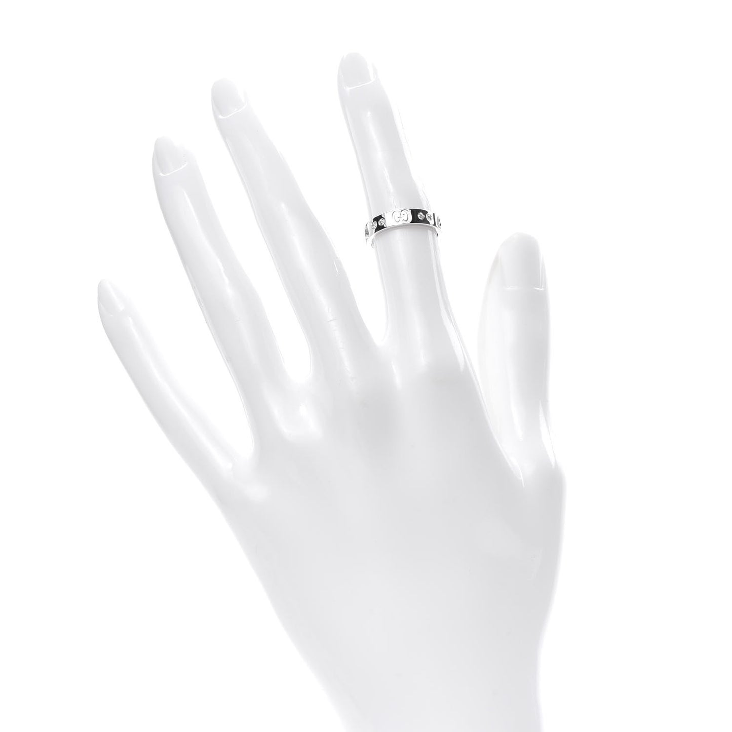 18K White Gold Diamond Amor Icon Thin Band Ring 48 4.5