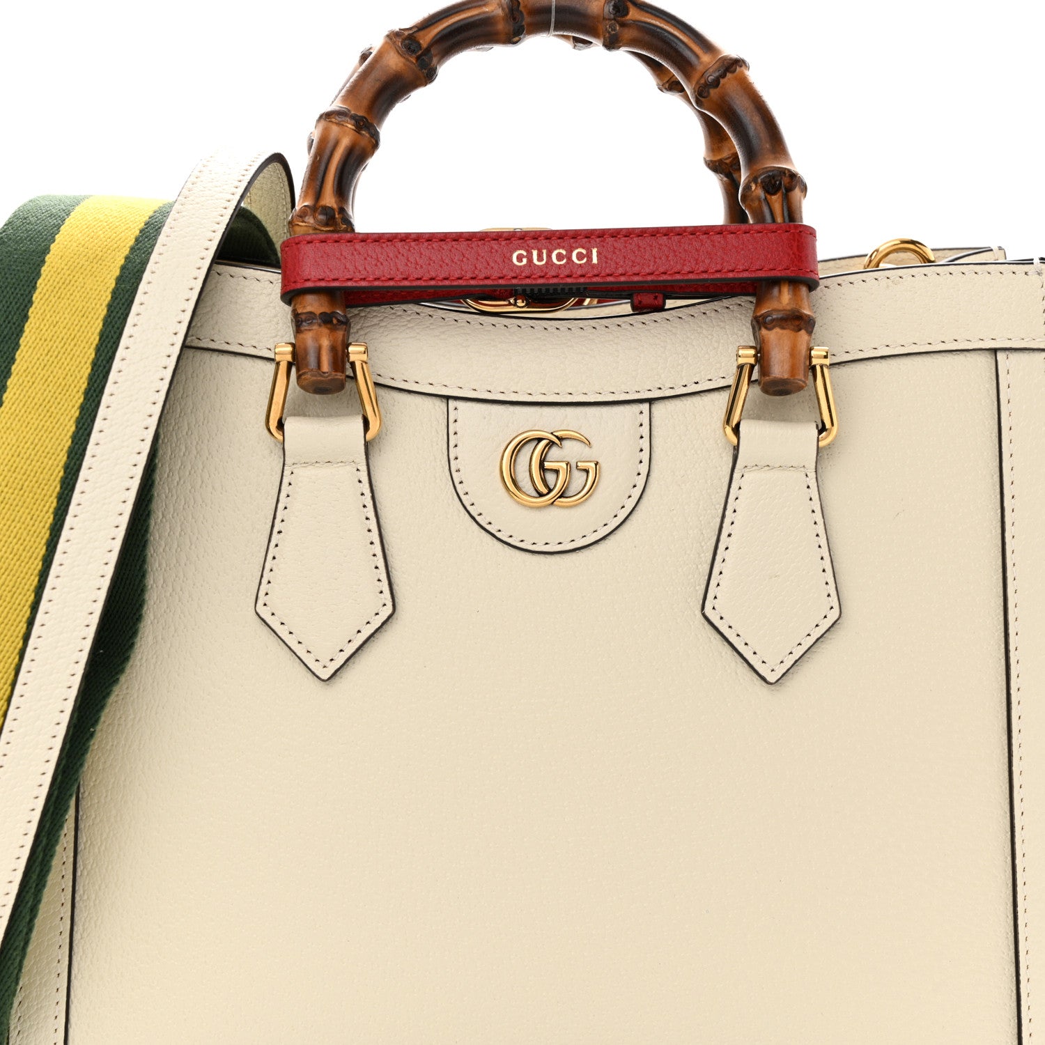Gucci Textured Dollar Calfskin Web Small Diana Tote Bag Mystic White 8 of 14
