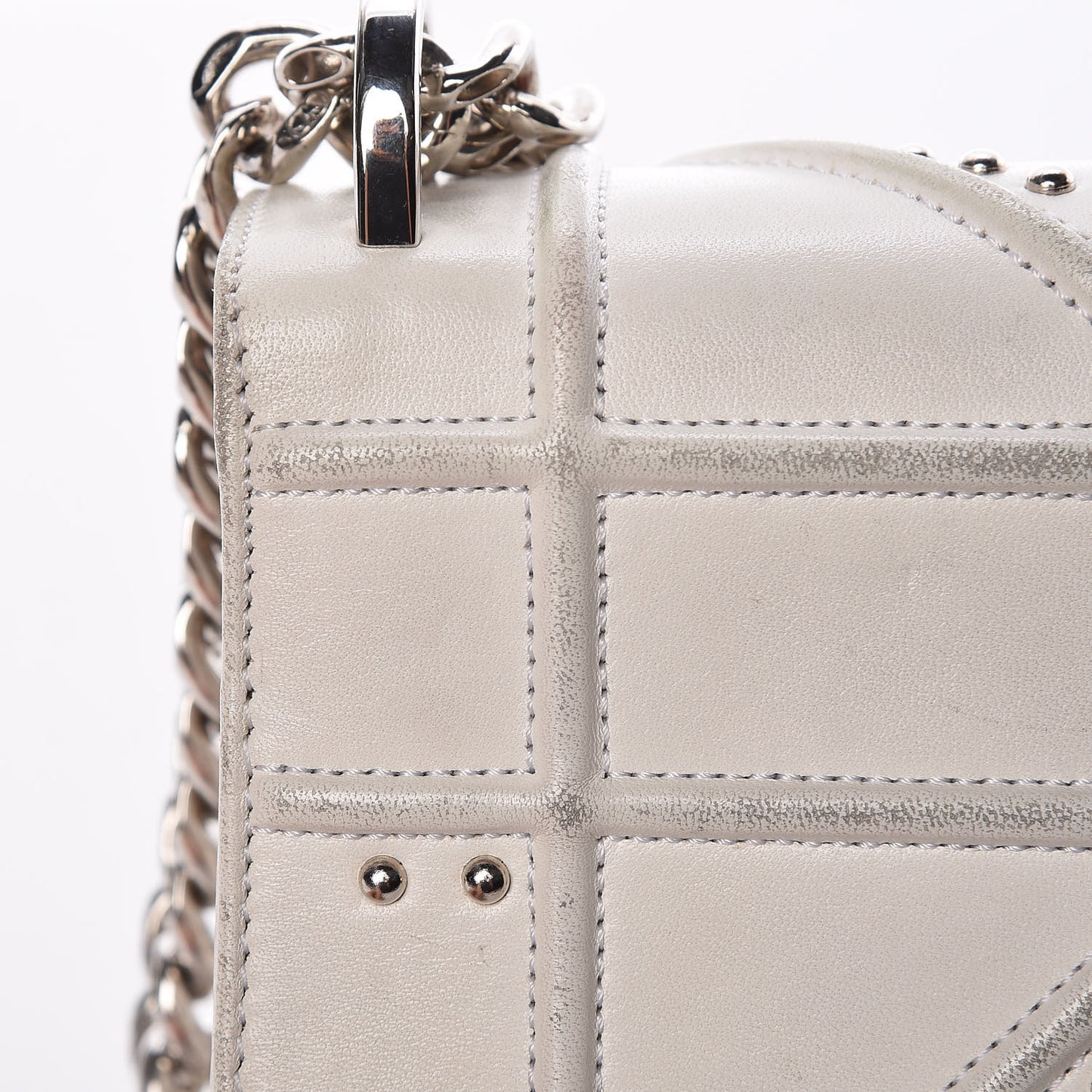 Lambskin Crystal Studded Small Diorama Flap Bag Off White