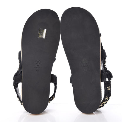 Chanel Suede Chain Flat Sandals 41 Black 5 of 11