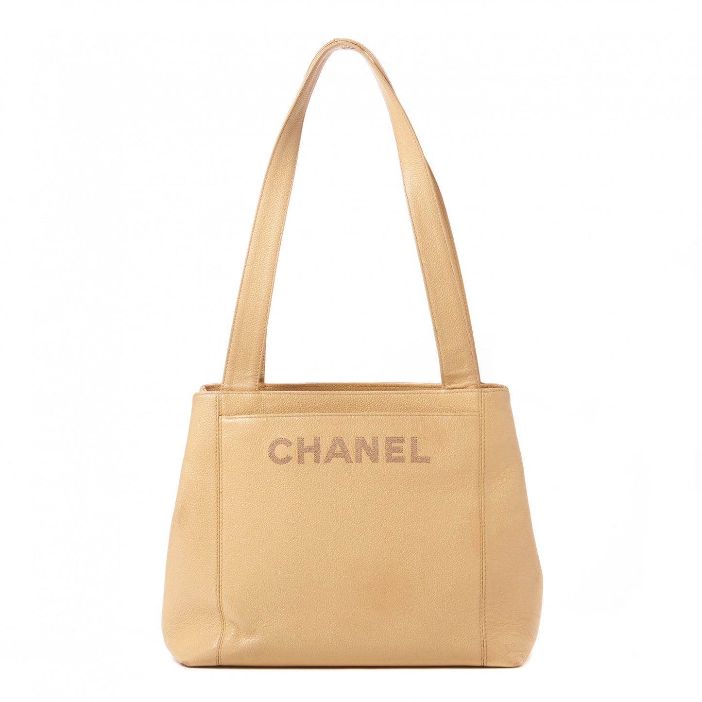 Caviar Logo Shoulder Bag Beige
