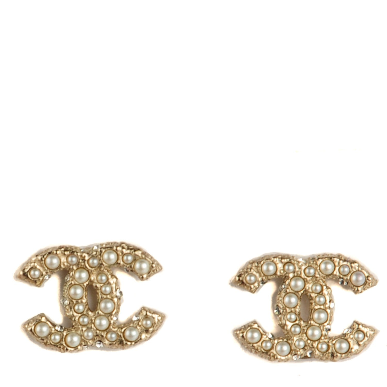 Chanel Crystal Pearl CC Earrings Light Gold 1 of 4