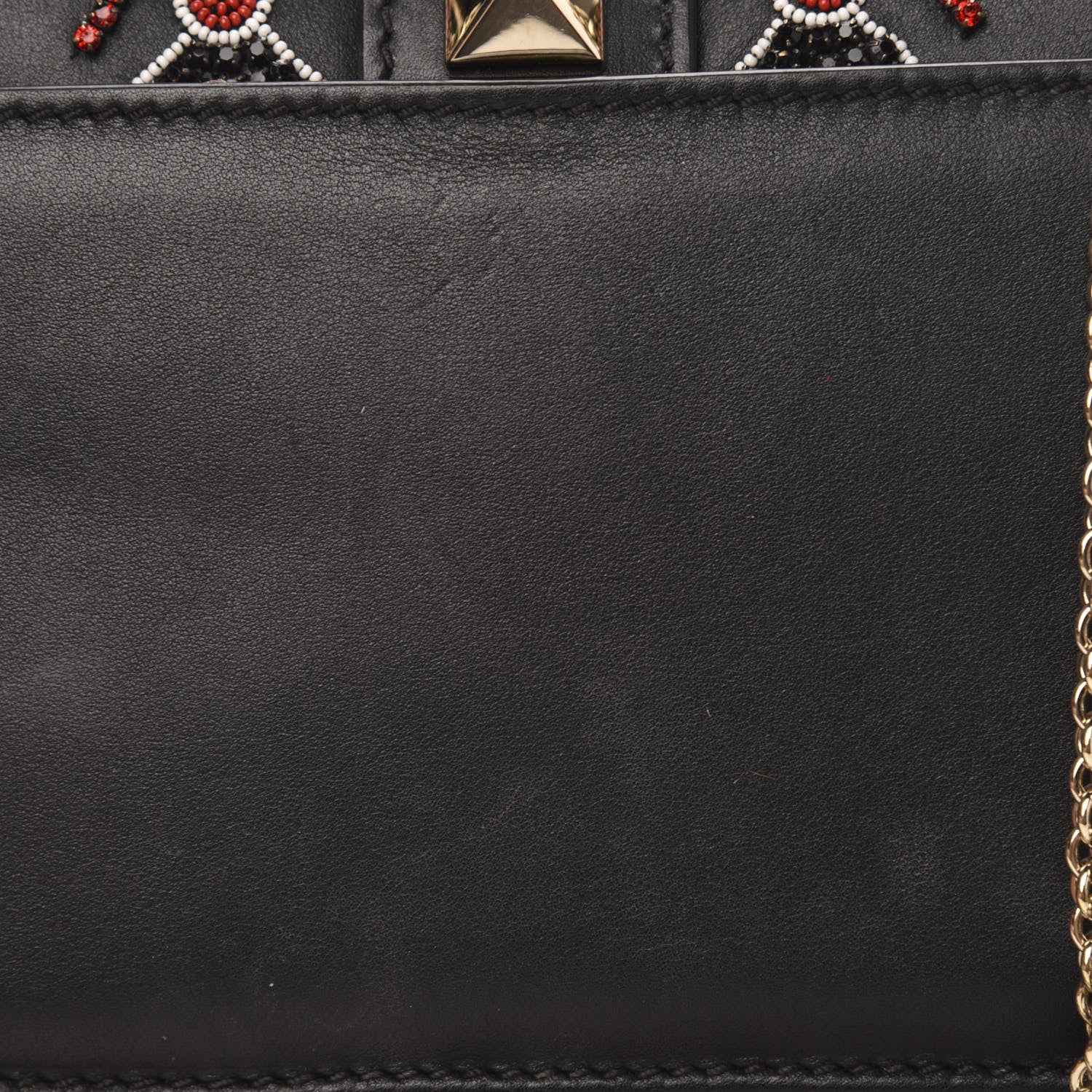 Valentino Garavani Vitello Crystal Lipstick Embellished Small Glam Lock Rockstud Flap Black 11 of 14