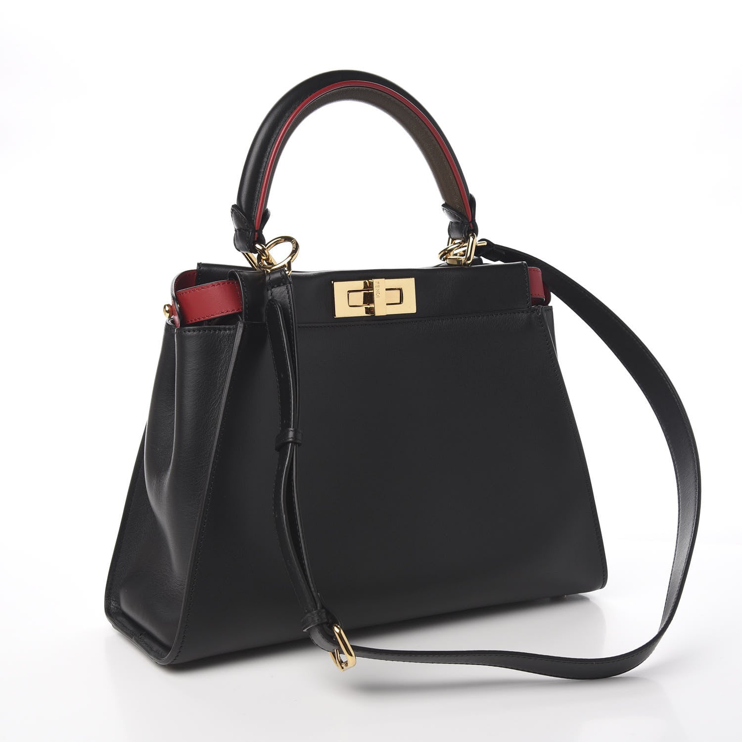 Fendi Vitello Seta Century Nappa Medium Peekaboo Iconic Defender Satchel Black Fragola Maya 4 of 12