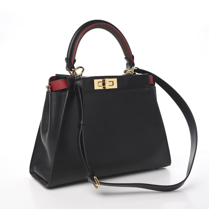 Fendi Vitello Seta Century Nappa Medium Peekaboo Iconic Defender Satchel Black Fragola Maya 4 of 12