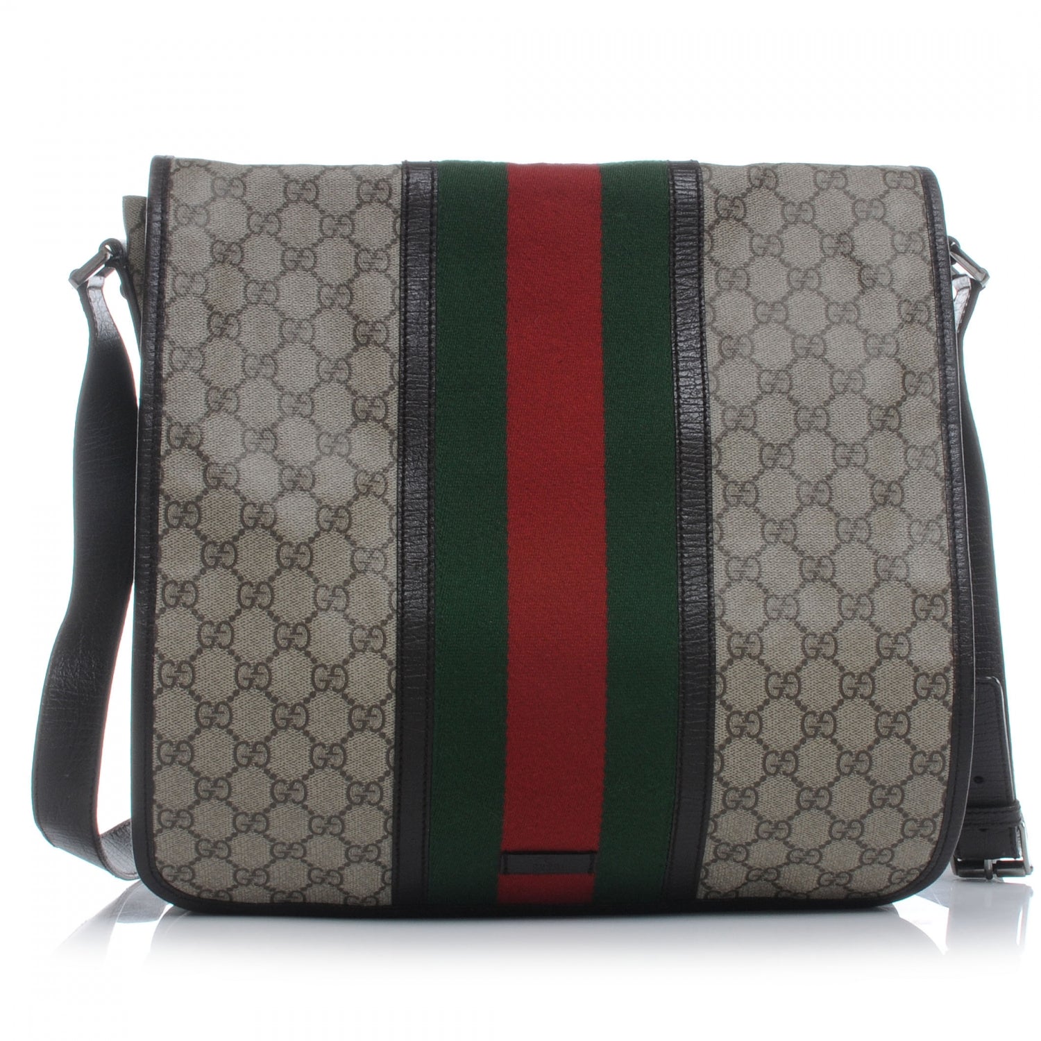 Gucci GG Plus Monogram Web Large Flap Messenger Bag Beige Dark Brown 1 of 7