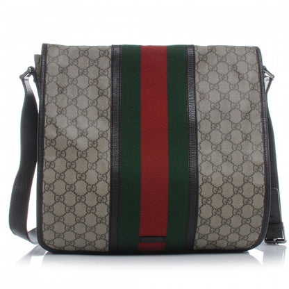 Gucci GG Plus Monogram Web Large Flap Messenger Bag Beige Dark Brown 1 of 7