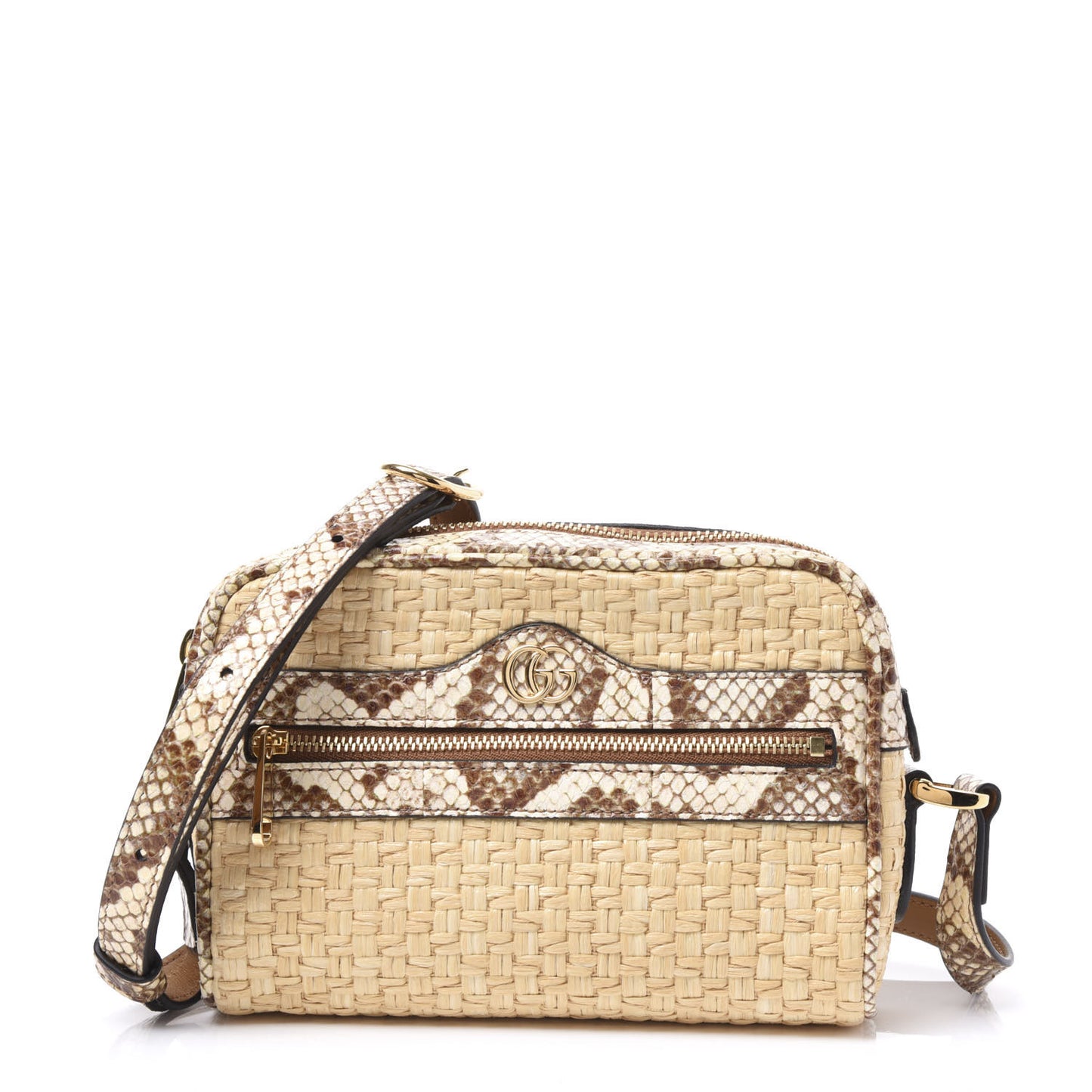 Raffia Elaphe Mini Ophidia Shoulder Bag Natural Cream Brown