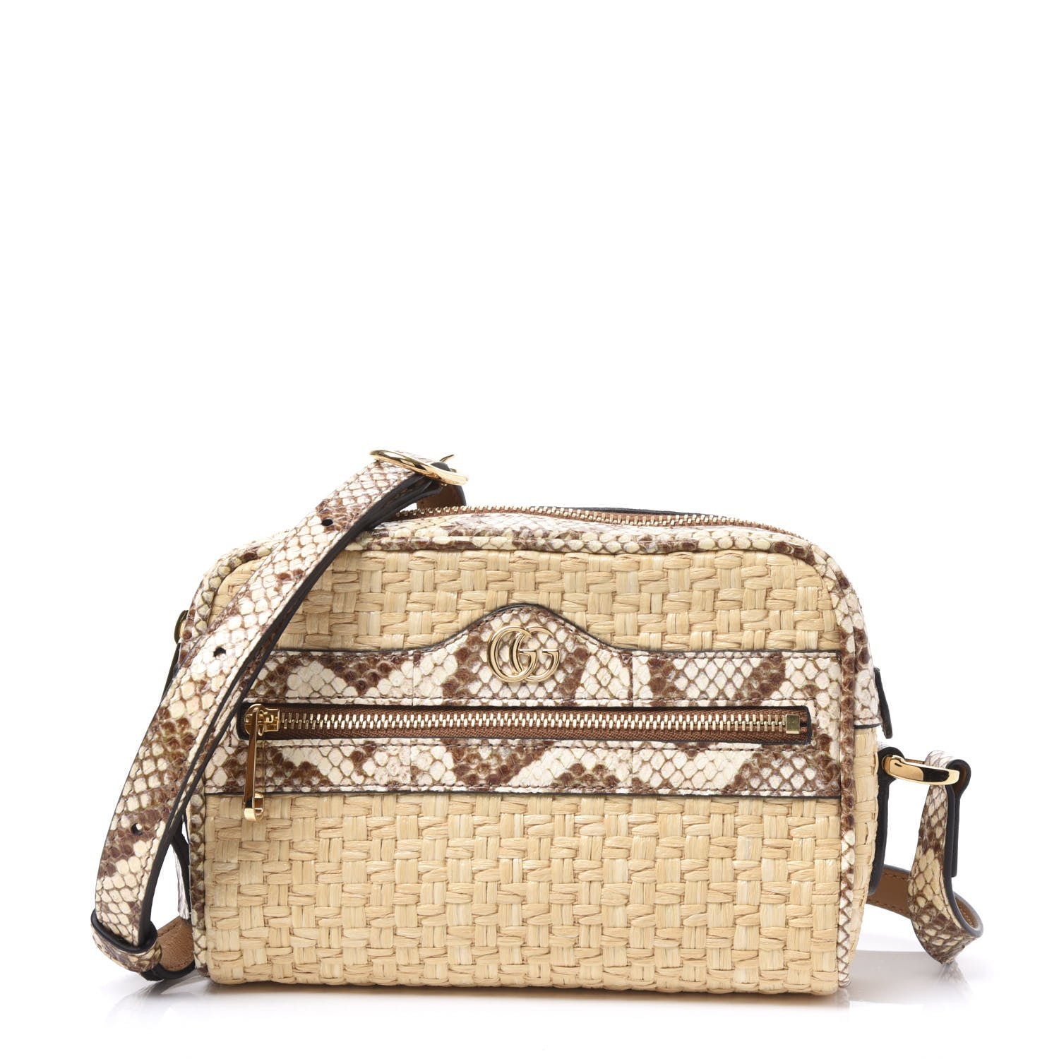 Gucci Raffia Elaphe Mini Ophidia Shoulder Bag Natural Cream Brown 1 of 9